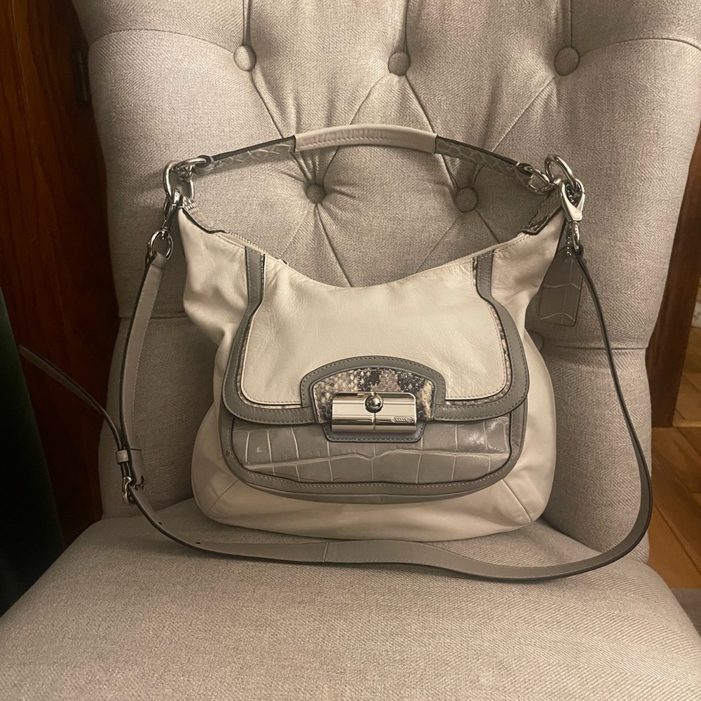 Coach Kristin Gray Cream Hobo Bag with Slouchy Design